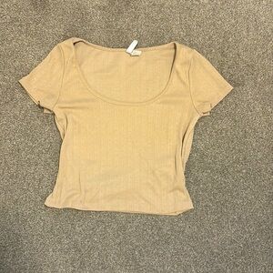 tan cropped neck line top